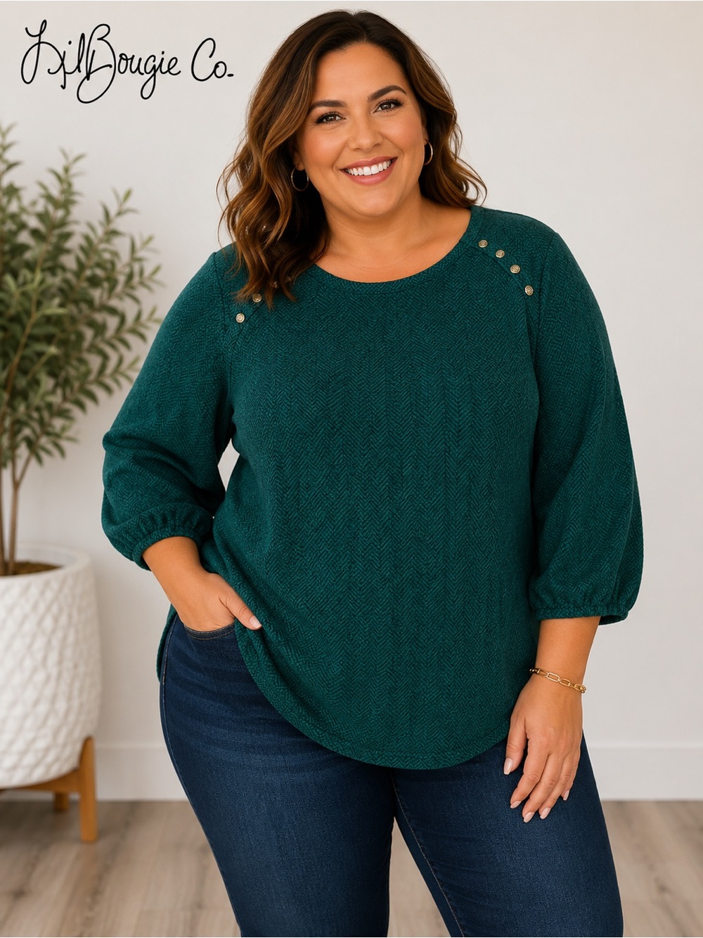 Women's Emerald Green Button-Accent Pullover Sweater